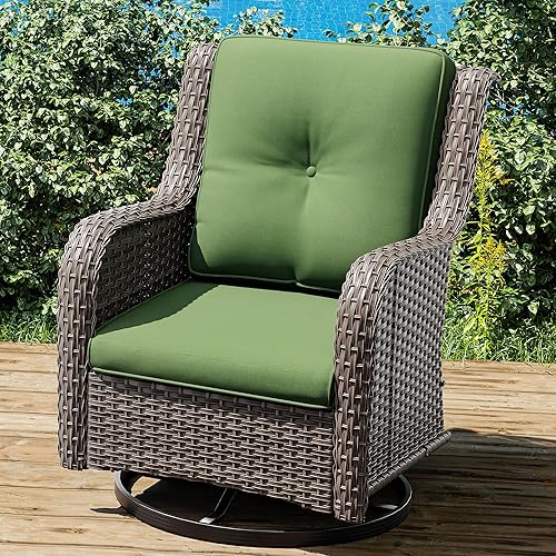 Miniatura 6 de Joyside Silla mecedora giratoria para exteriores para patio, mecedora de mimbre para exteriores con cojines de tela de olefina adecuada para porche