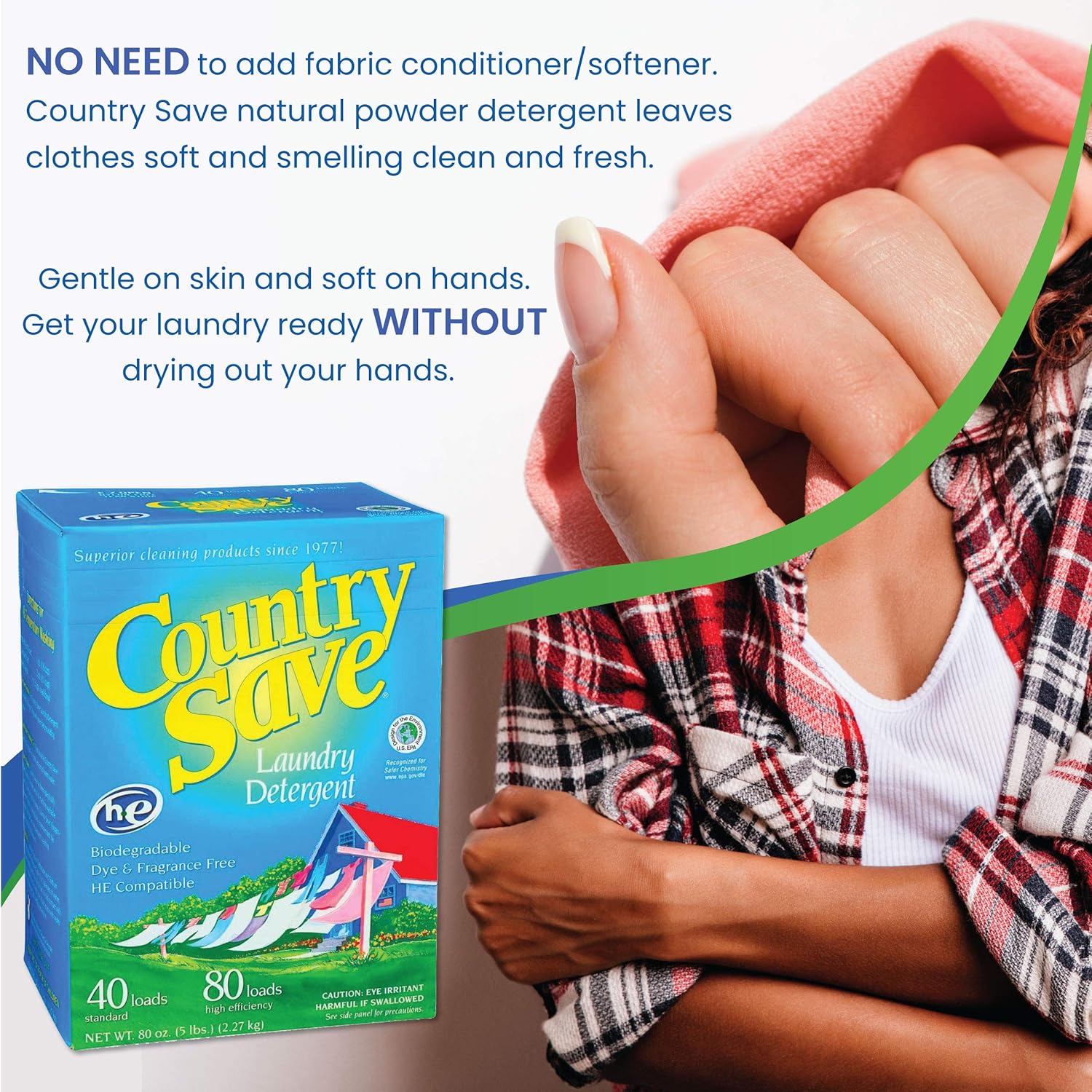 Country Save Biodegradable Non Toxic Fragrance Free Laundry Detergent Powder for Cold and Warm Washing in HE and Regular Machines - 5 lb (80 oz) : Health & Household