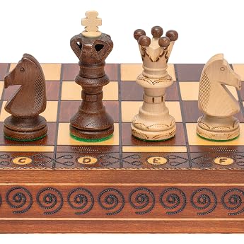 husaria european international wooden chess set ambassador - 55 cm - large chess game with handmade chess pieces and felted folding board