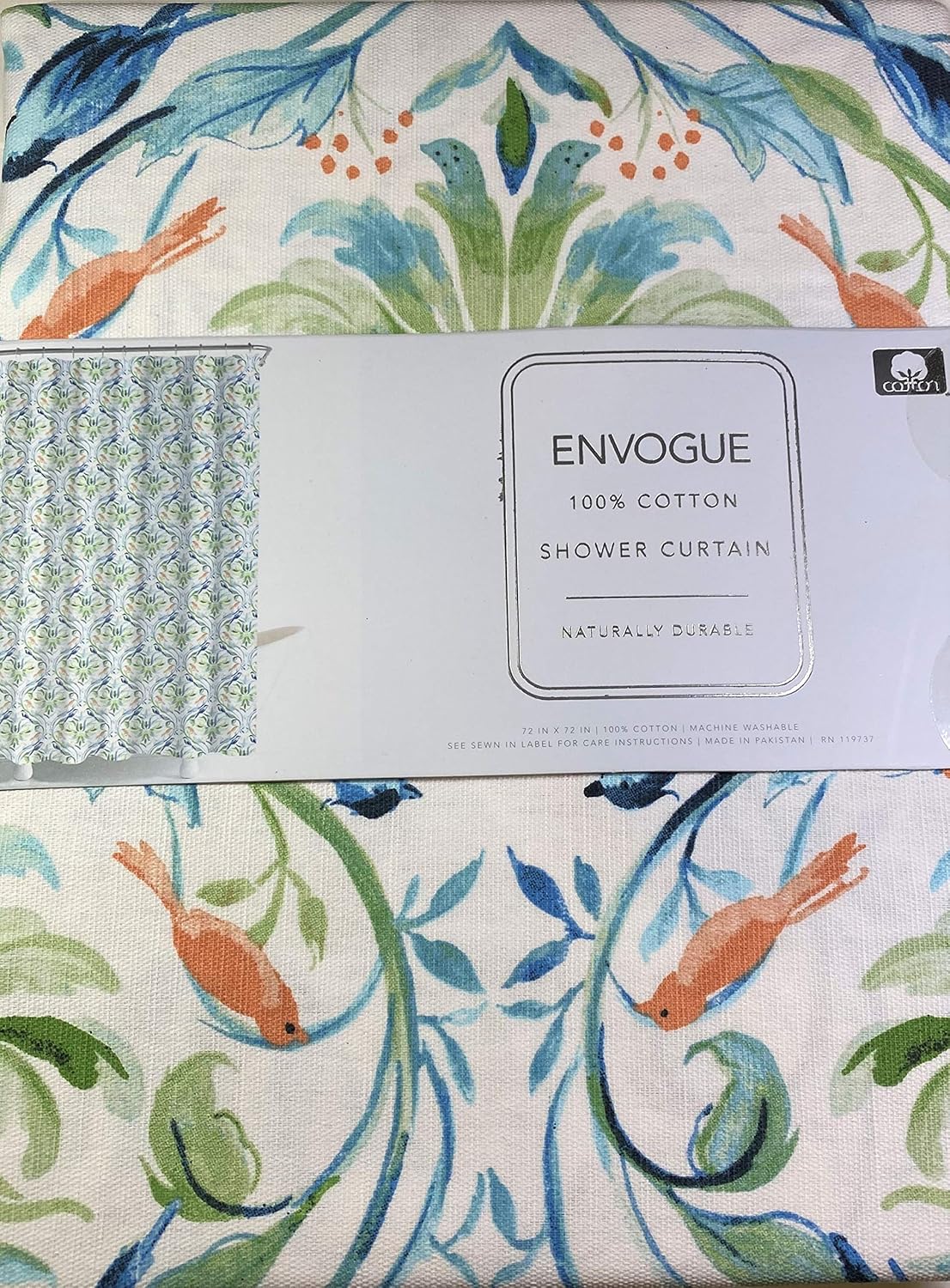 Envogue Shower Curtain Floral and Nature 100% Cotton 72" x 72" Multi Color on White