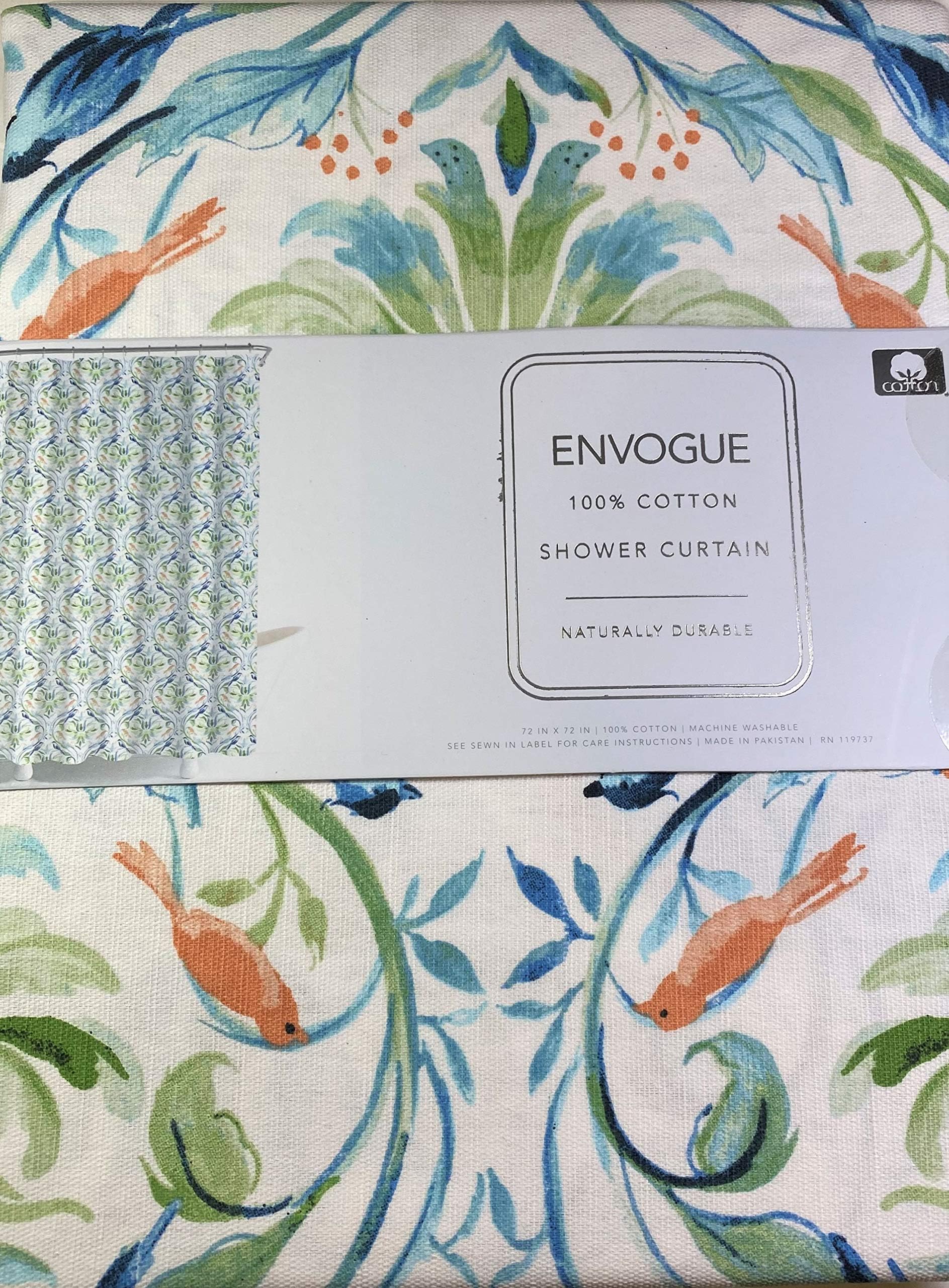 Envogue Shower Curtain Floral and Nature 100% Cotton 72" x 72" Multi Color on White