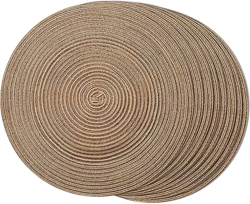 Miniatura 9 de FunWheat Juego de 6 manteles individuales redondos trenzados para mesas de comedor, manteles tejidos resistentes al calor, 15 pulgadas (negro, 6