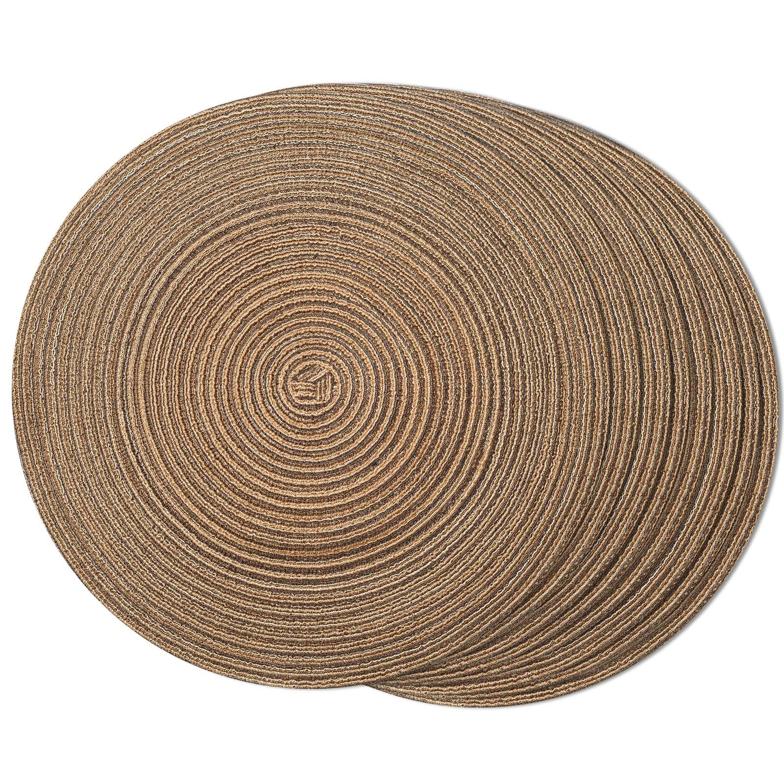 FunWheat Round Braided Placemats Set of 8 Place mats for Dining Tables Woven Heat Resistant Table Mats 15 inch for Fall (E Brown, 8pcs)