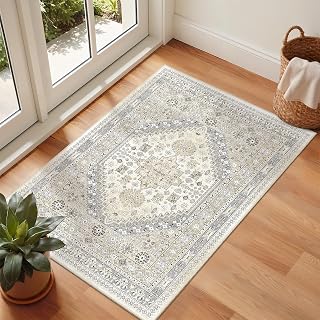 zesthome 2x3 Rug Non Slip, Small Washable Entryway Rug,Beige | Welcome Mat,Runner for Kitchen,Front Door,Bathroom,Bedroom,Thin Area Rug,Soft Foldable Indoor Carpet,Stain Resistant