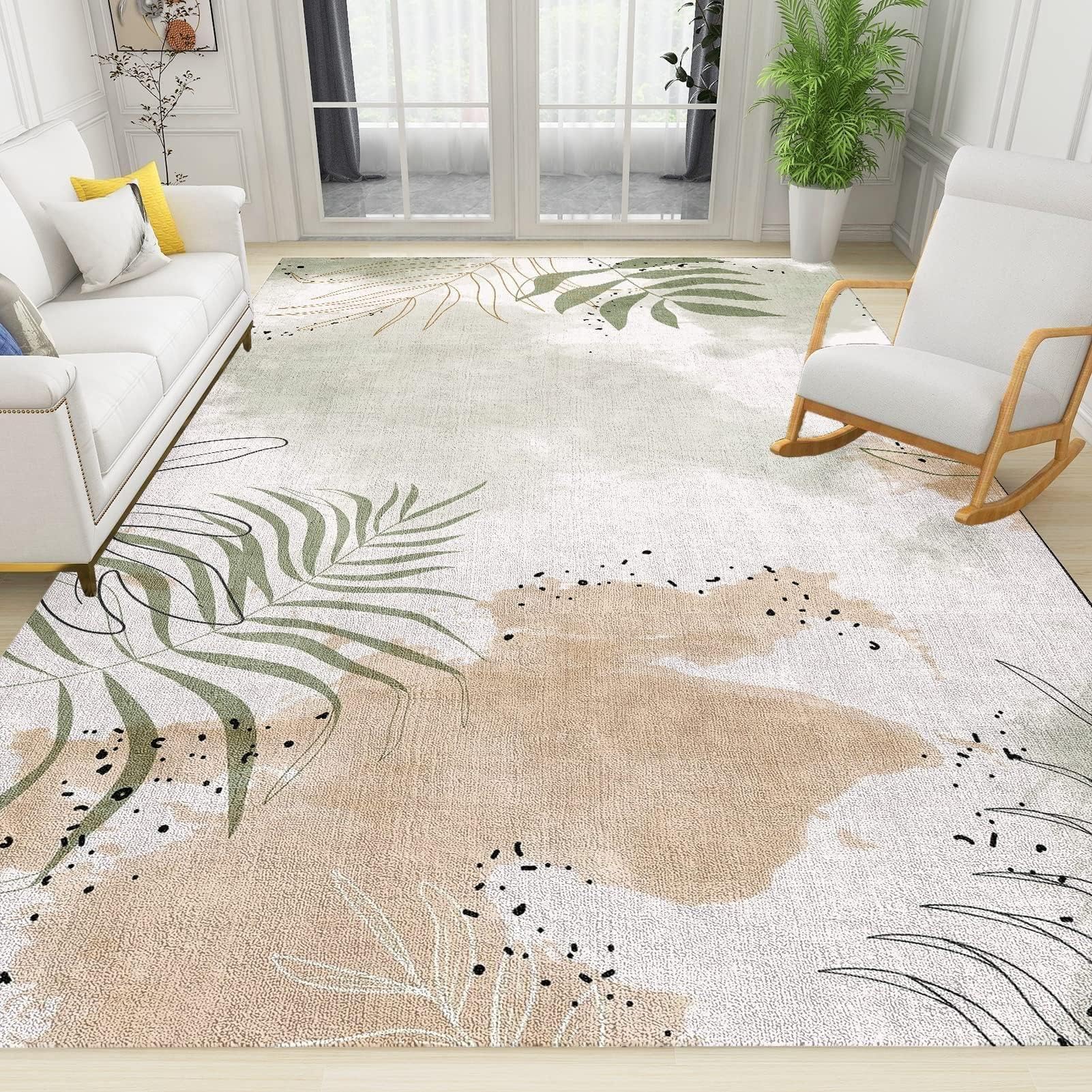 Tapis minimaliste vert sauge imprimé feuilles 120 x 180 cm grand tapis moderne pour entrée avant intérieur antidérapant pour enfants lavable en machine et