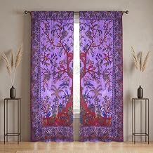 THE ART BOX Tree of Life Tapestry Window Curtains Tye Dye Bohemian Door Cover Beautiful Drapery Bedroom Living Room Balcony Valance Panels Purple Tree 75x50 inches