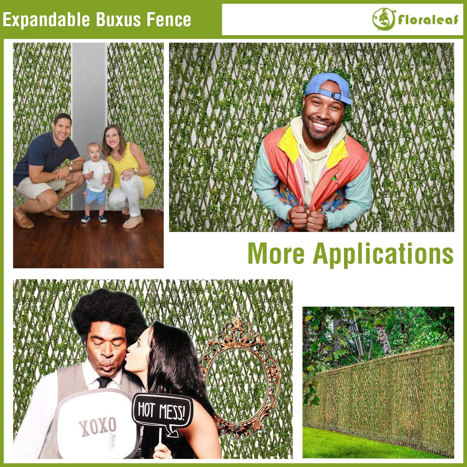 Artificial Ivy Fence Expandable/Stretchable Privacy Fence Screen Leaf, Single Side Leaves and Vine Decoration for Outdoor, Garden, Yard Light Buxus 1 Piece
