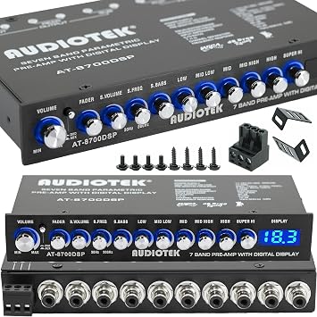Audiotek 8700DSP 1/2 Din 7 Band Car Audio Equalizer EQ Front، Rear + Sub Output، Up to 7V RMS of Output، موصلات RCA المطلية بالذهب لأفضل إخراج صوتي للسيارات ، القارب, RV ، RTV ، دراجة نارية