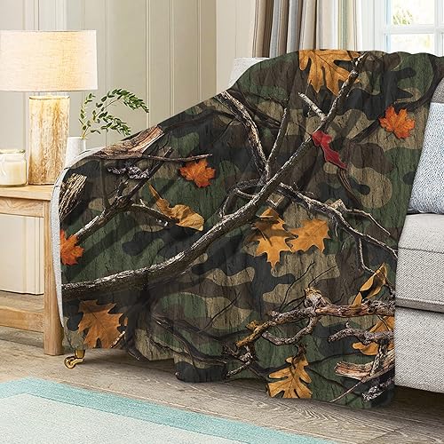 Miniatura 5 de Manta clásica de camuflaje forestal para sofá, manta de forro polar de felpa súper suave y cómoda, manta decorativa de franela de vellón para todas