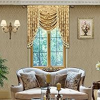 Vista 139 de Loom and Mill Luxury Waterfall Valances for Windows, Elegant Jacquard Thick Swag Curtains Valance with Tassels for Living Room, Bedroom Party Light
