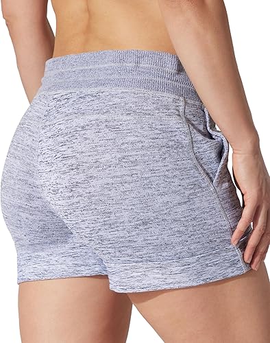 Miniatura 4 de 90 Degree By Reflex Shorts Suaves de Sudadera para Mujer de Cintura Alta con Cordón Ajustable para Descanso y con Bolsillos
