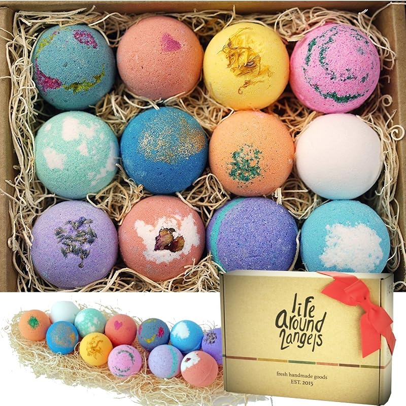 Lifearound2angels Conjunto com 12 Bombas de Banho Artesanais, Manteiga de Karité e Coco, Fragrâncias Variadas