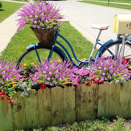 Miniatura 3 de 12 piezas de flores falsas, plantas de plástico sintético resistentes a los rayos UV, arbustos, flores artificiales, tallos verdes para el hogar,