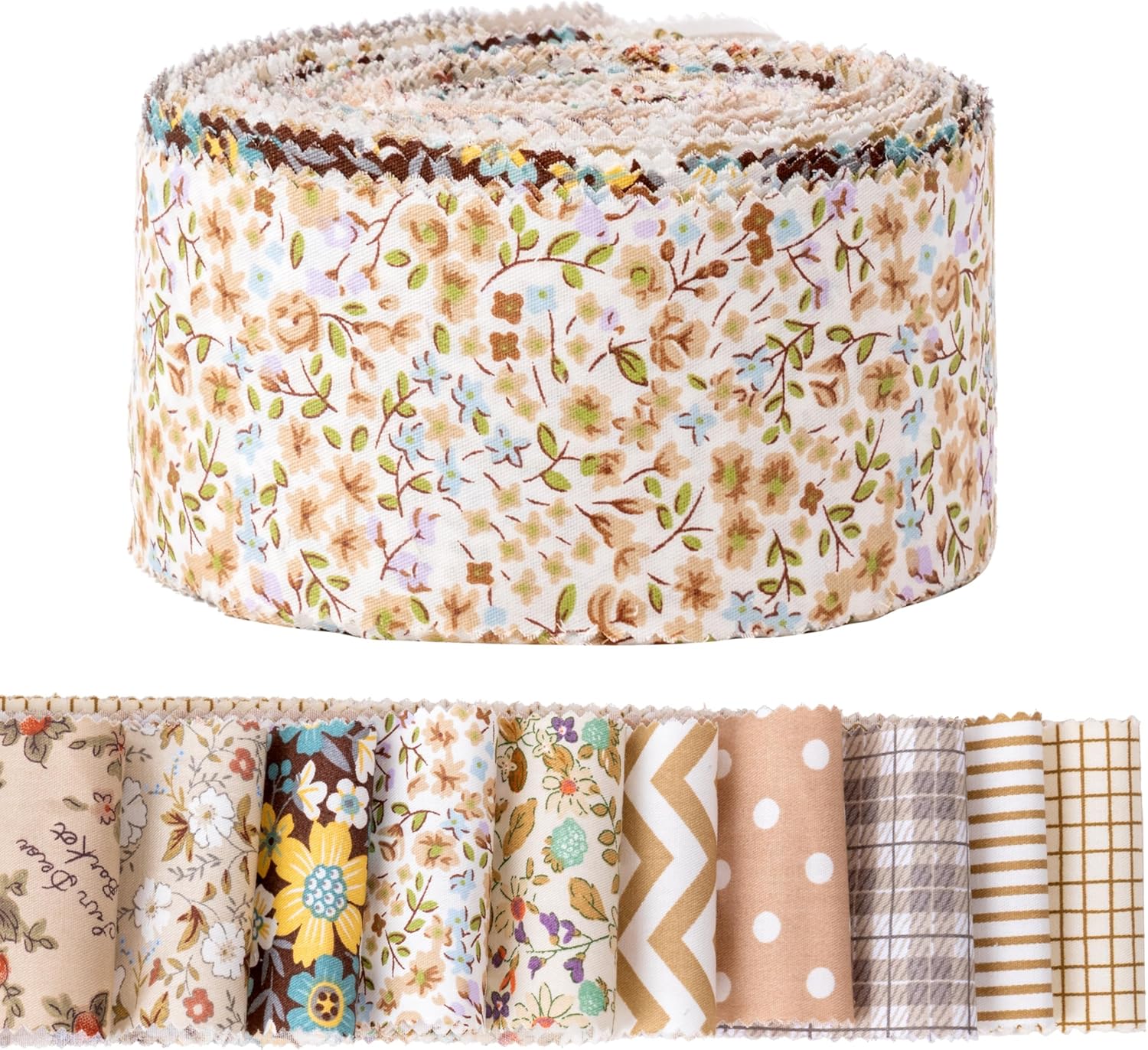 2.5-inch Roll Fabric Strips - 50PCS Cotton Red Floral Quilting Rolled Fabric, Flower Craft Quilts Cloth Strips, Precut Assorted Patchwork for Sewing Project DIY Crafting (39 × 2.5 Inch)