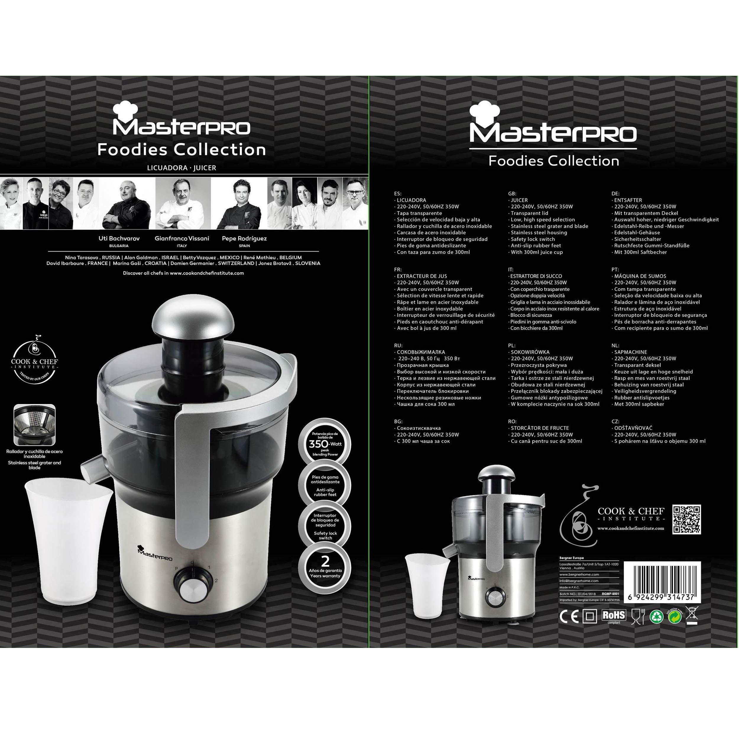 MasterPRO FODDIES Licuadora Zumo/exprimidor Foodies-Almacenamiento 1700 ml-250W, 250 W, 1700 milliliters, Stainless_Steel, 2 Velocidades, Multicolor