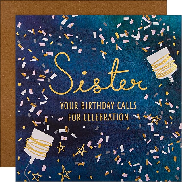Hallmark Large Birthday Card for Sister - Contemporary Party Celebration Design, Multicoloured (ECM25557624)