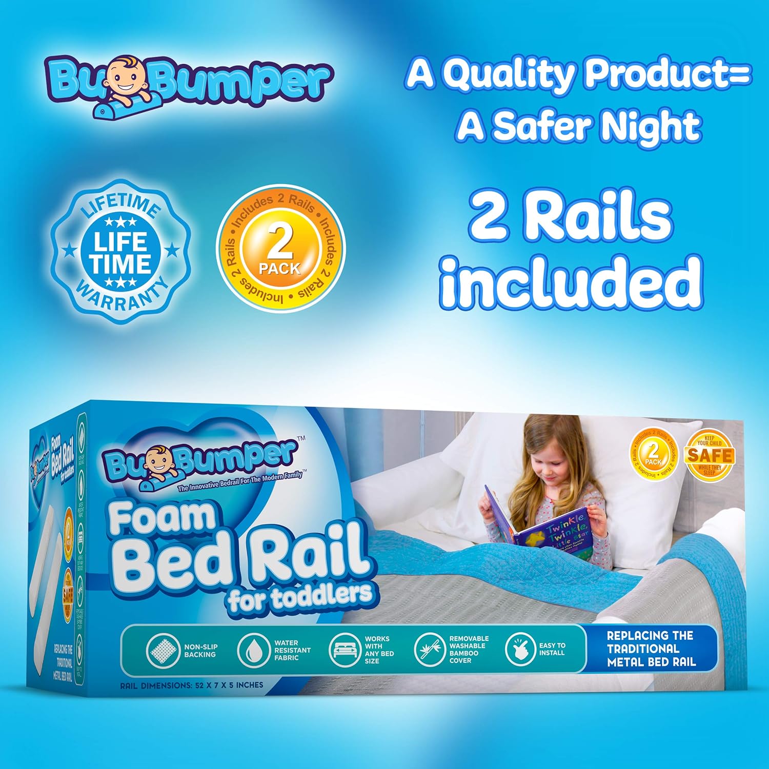 BuBumper Tall Foam Bed Rail Bumpers for Toddlers-Soft Bed Bumpers for Kids-Baby Bed Guard-Child Bed Safety Side Rails with Water Resistant Washable Cover : Baby