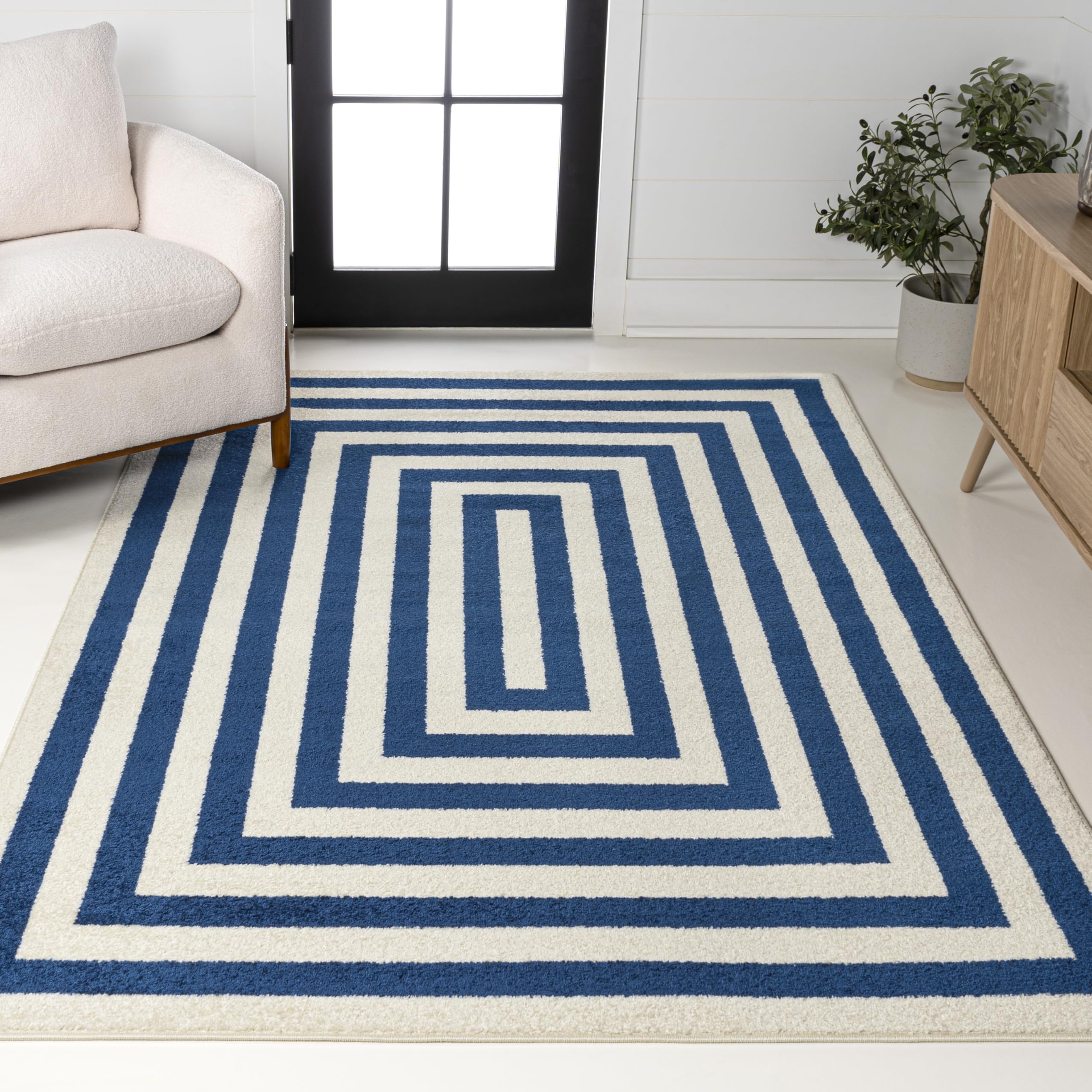JONATHAN Y Bandol Mitre Stripe Navy/Ivory Indoor Area Rug, 3x5, Modern, Classic, Geometric, Easy-Cleaning for Living Room, Bedroom, Kitchen, Pet
