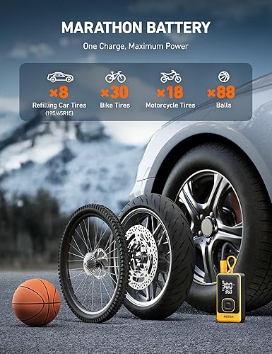 Miniatura 4 de AstroAI L7 - Inflador de neumáticos portátil, compresor de aire portátil, bomba eléctrica inalámbrica de 150 PSI con inflado rápido de 1 minuto,