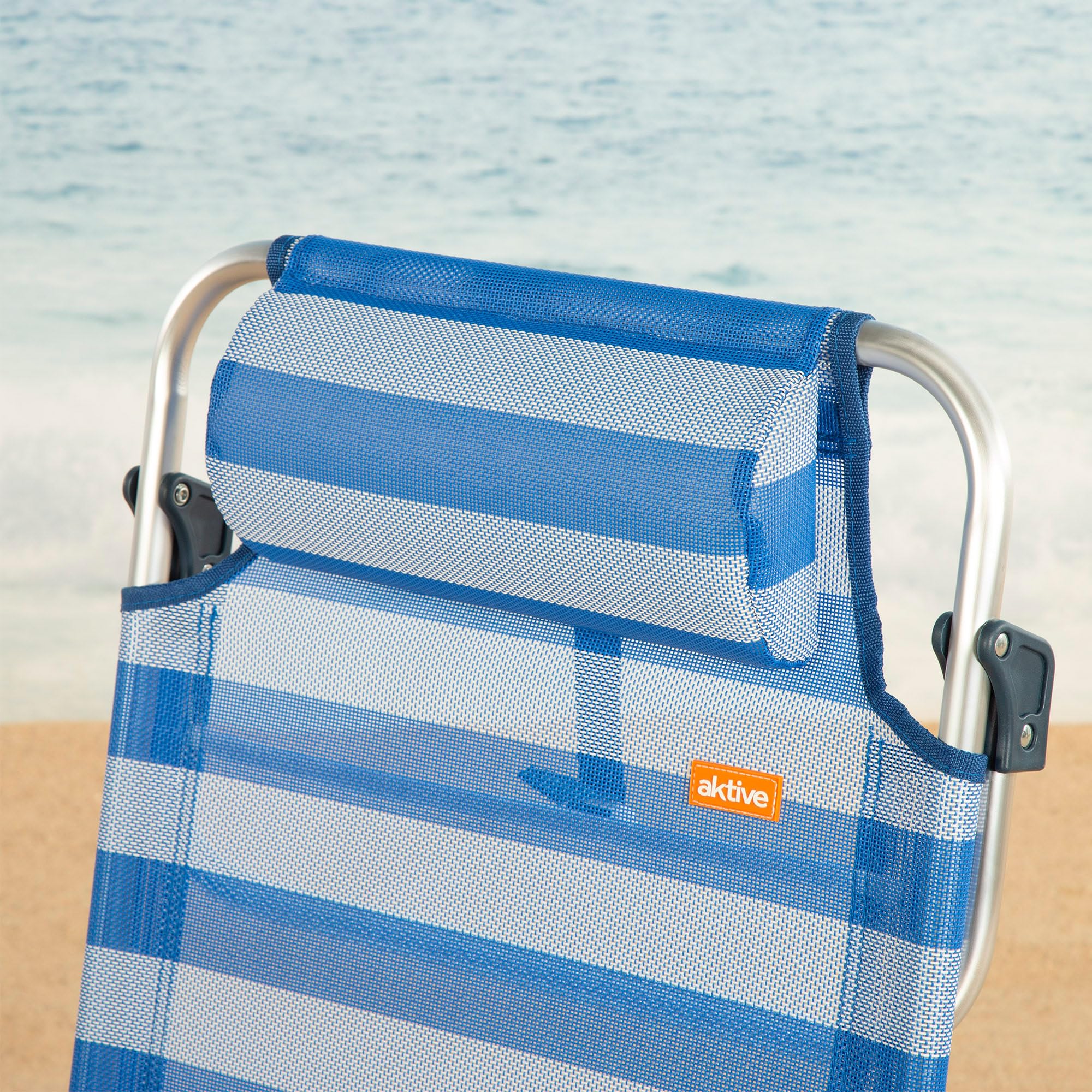 AKTIVE Chaise de Plage Pliable, à Rayures, textilène et Aluminium, 47 x 49 x 82 cm, 8 Positions, 110 kg, 2,52 kg