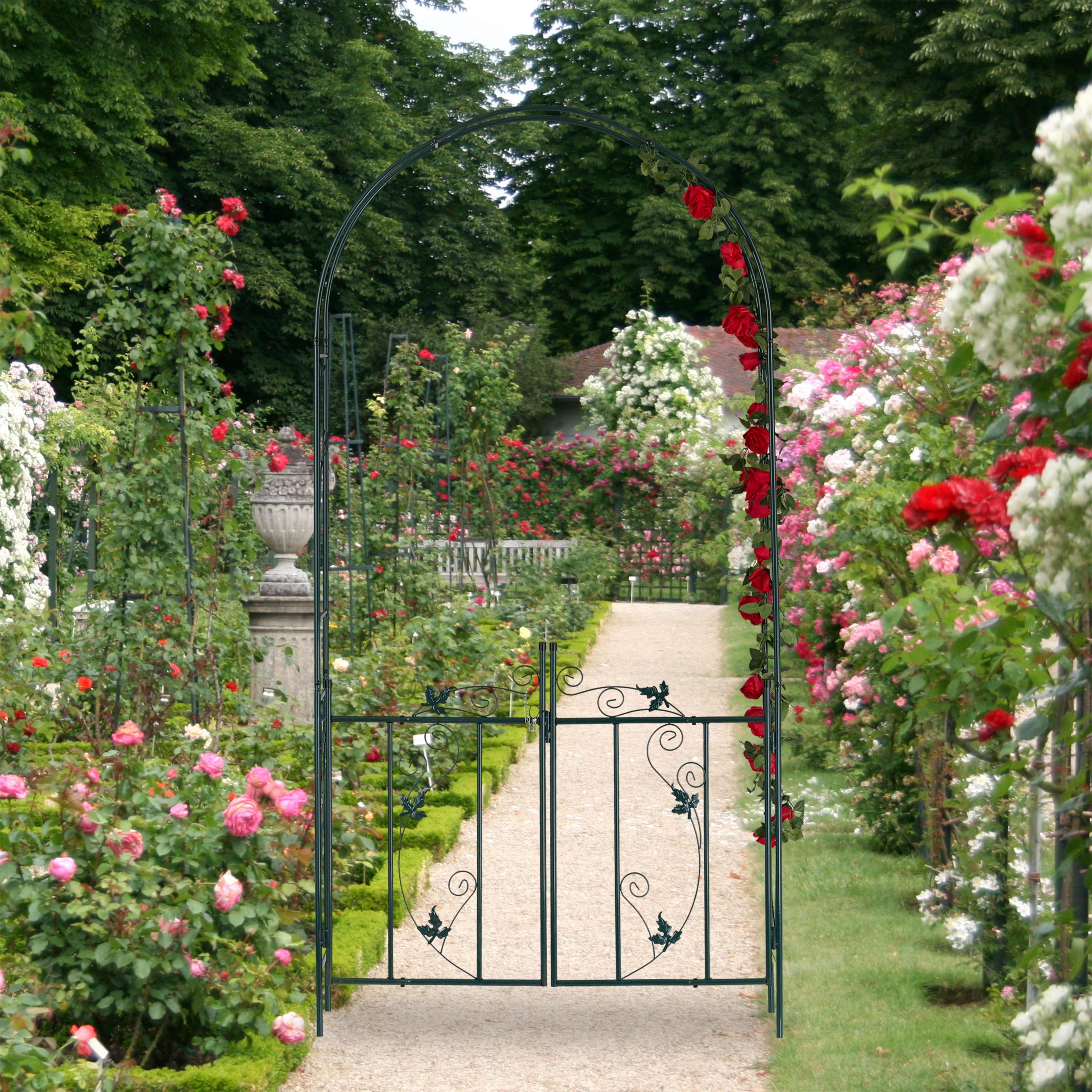 Relaxdays, vert foncé Arche de rosiers porte, Arcade, treillis plantes grimpantes, tuteur métal, 230 x 113,5 x 36,5 cm