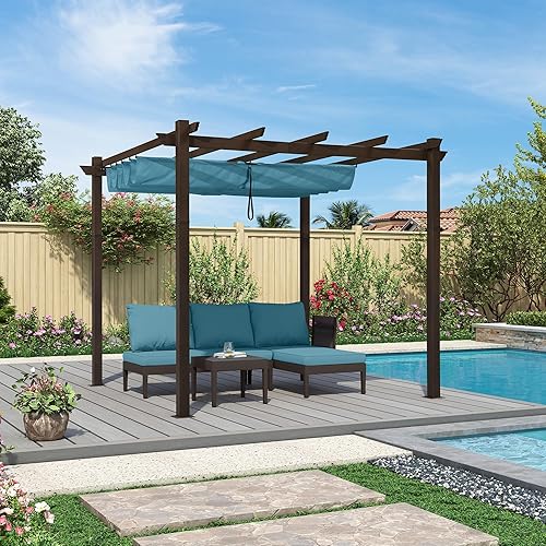 Miniatura 152 de PURPLE LEAF Pérgola de metal retráctil de 10 x 12 pies con toldo y cubierta de sombra para jardín, patio, terraza de playa, cenador, color blanco