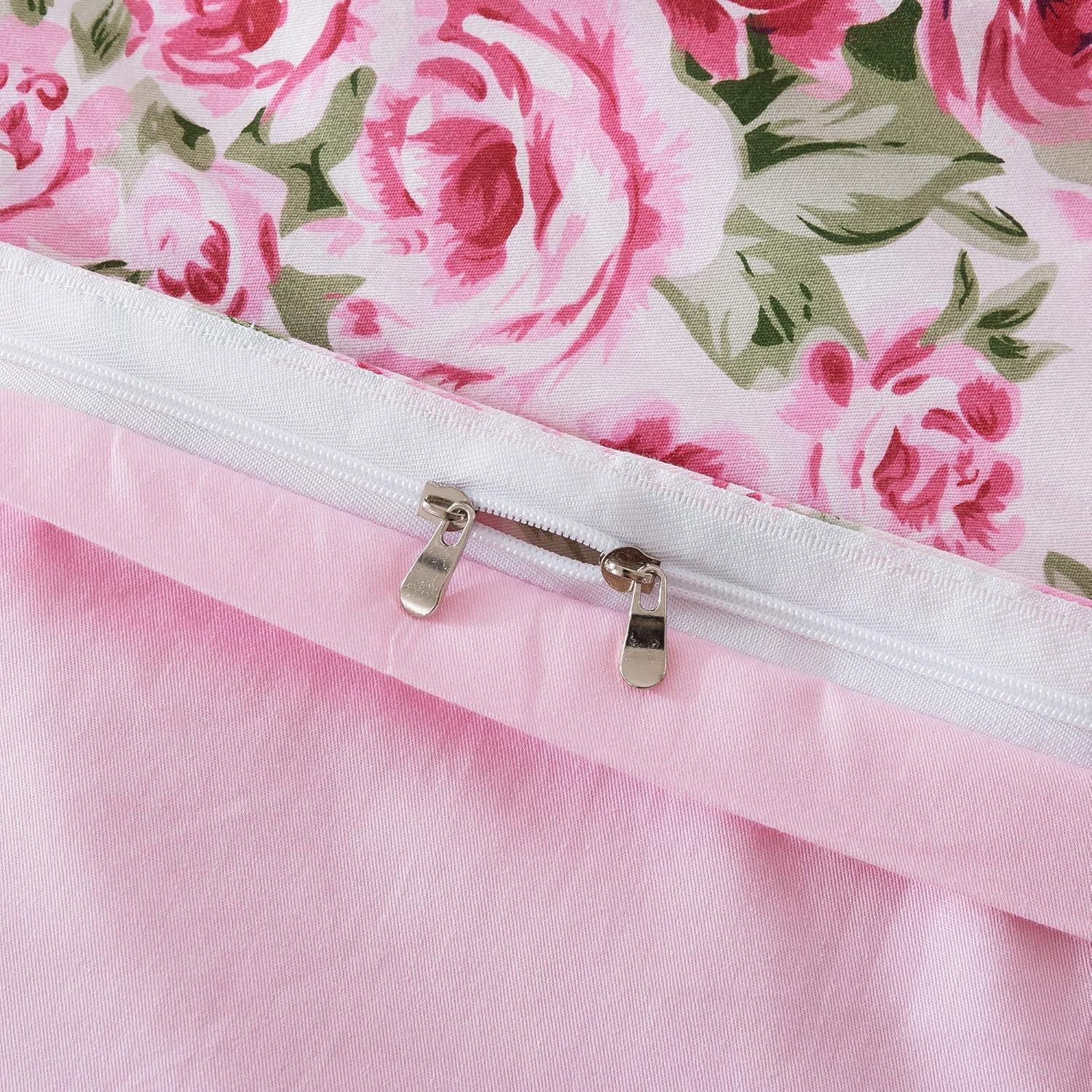 FADFAY Rosette Floral Duvet Cover Sweet Pink Girls Bedding Set 100% Cotton Ultra Soft Bed Sheets Set,7Pcs (1 Duvet Cover +1 Fitted Sheet+ 1 Flat Sheet +4 Standard Pillowcases), Queen Size