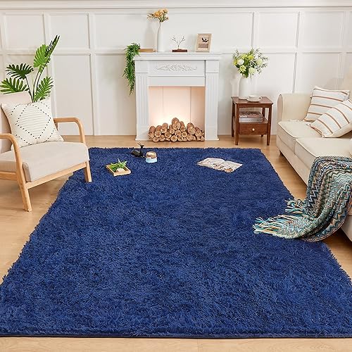 Miniatura 175 de Andency - Tapete de pelo largo sintético de interior, 4 x 6 pies, color gris oscuro estilo teñido anudado, afelpado, suave y mullido