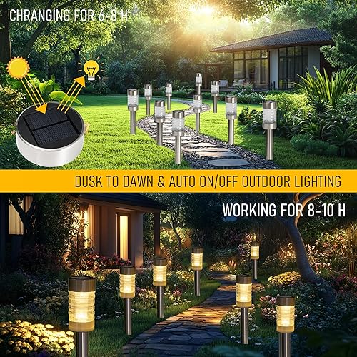 Miniatura 6 de Dazzle Bright Luces solares para caminos al aire libre, paquete de 12 luces LED solares impermeables para jardín, iluminación de paisaje para