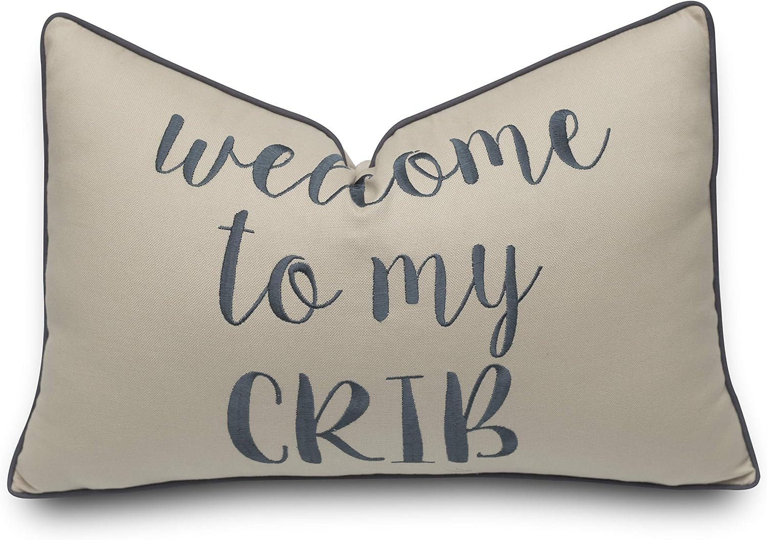 Rudransha Welcome to My Crib Embroidered Lumbar Accent Throw Pillow Cover - Nursery Decor - 12x18, Natural : Baby