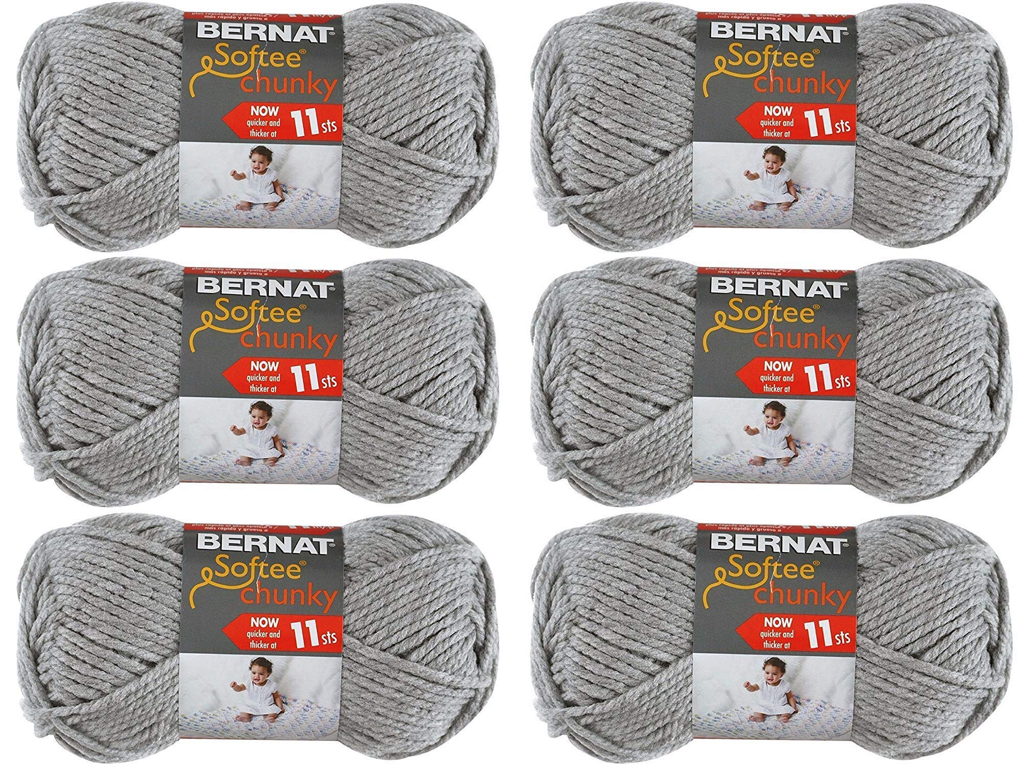 BERNAT SOFTEE CHUNKY- PACK OF 6 BALLS - 100G EACH BALL - GREY HEATHER