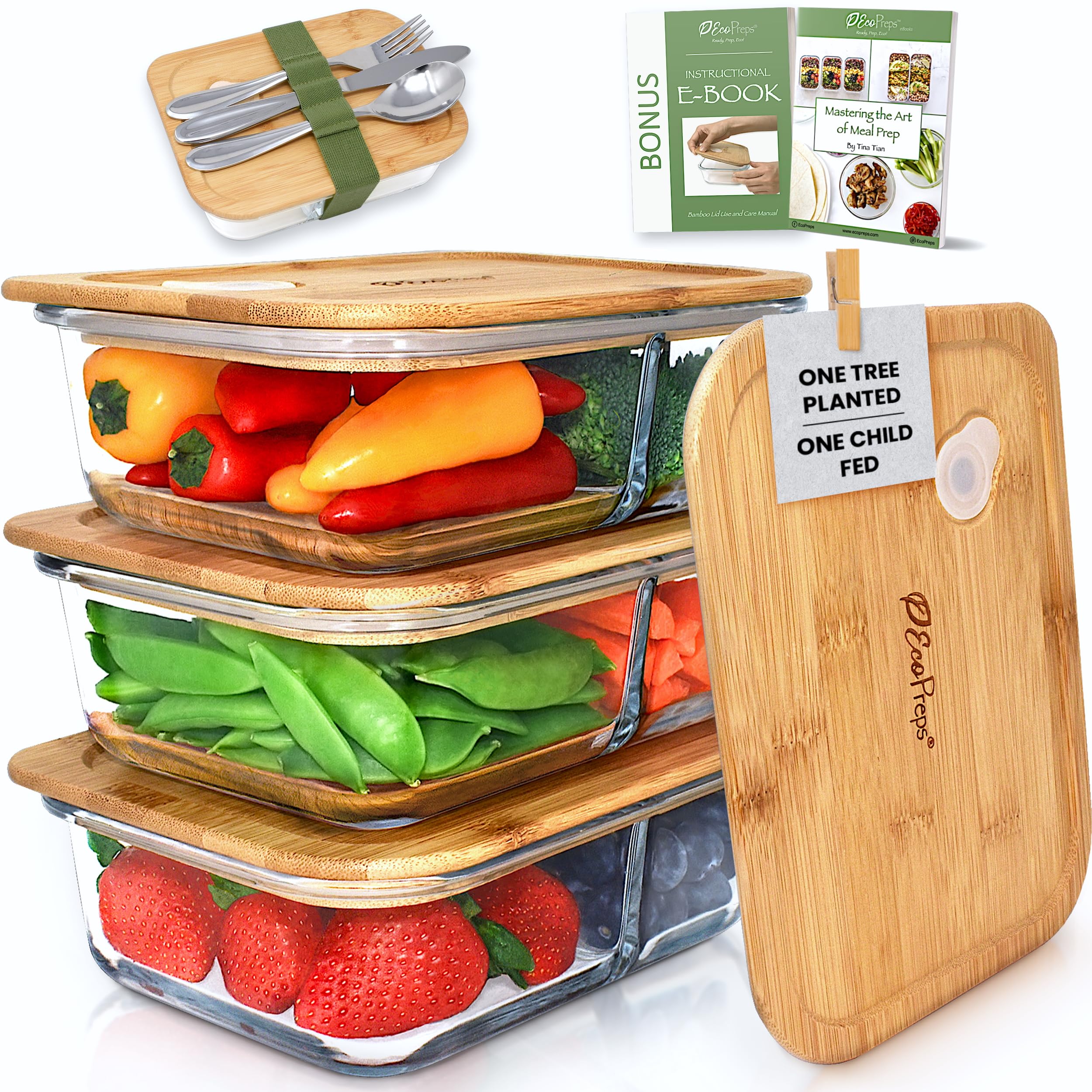 EcoPreps Glass Meal Prep Containers with Bamboo Lids