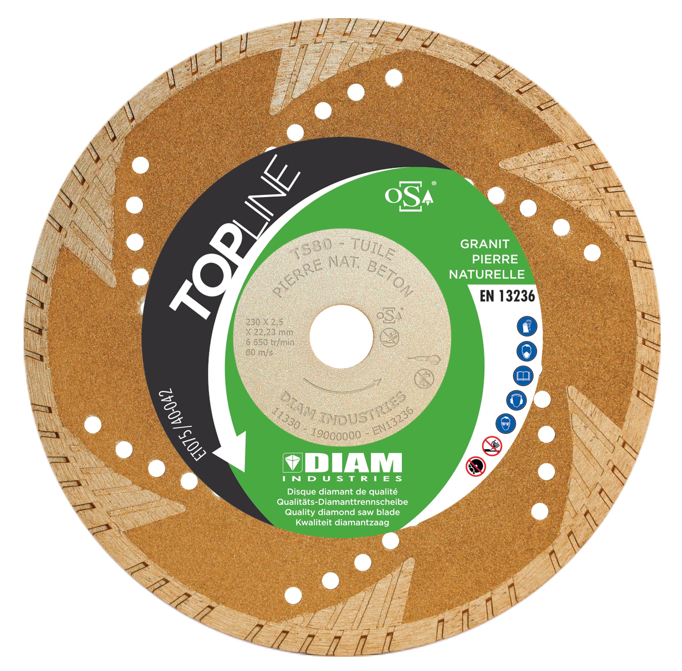 Diam Industries MQA20121 Disque Diamant Ø230/22.2 DIAM pour Pierres Naturelles tuiles béton granit-TS80230
