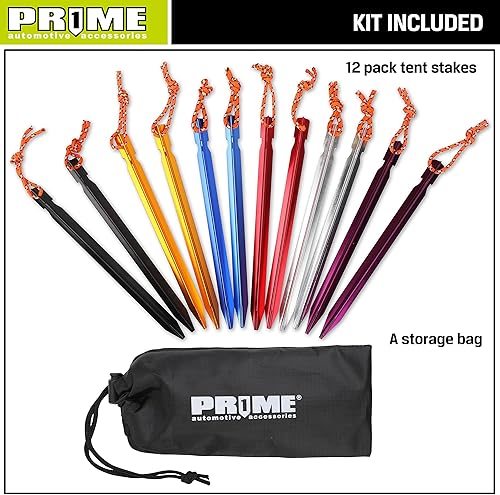 Miniatura 8 de PR1ME - Estacas de aluminio para tienda de campaña, paquete de 12 estacas ligeras, estacas de camping resistentes, clavos ultraligeros con cuerda
