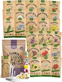 Organo Republic 25 Edible Flower Seeds Variety Pack- Indoor/Outdoor. 8000+ Non-GMO Heirloom: Anise, Hyssop, Nasturtium, Pansy, Echinacea, Lavender, Chives Seeds & More
