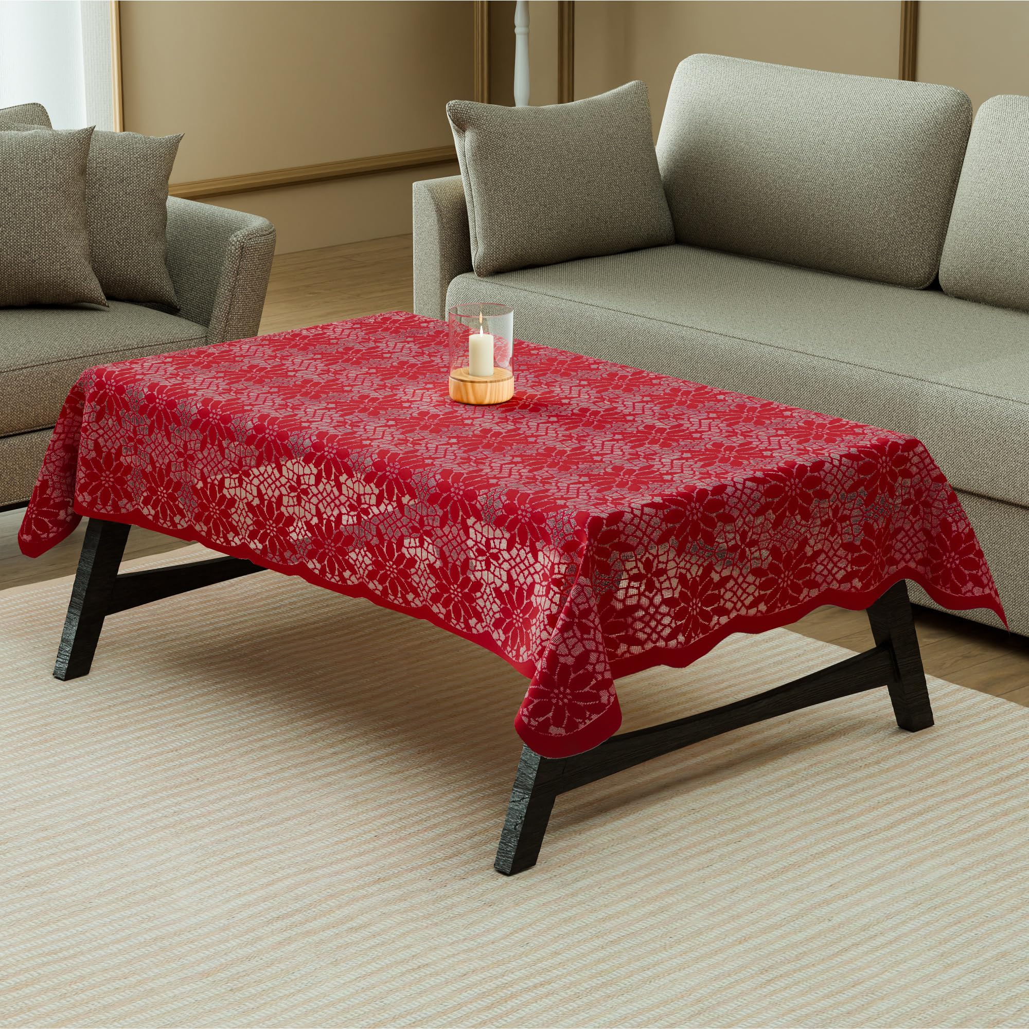 Kuber Industries 40x60 Inch Cotton 4 Seater Table Cover Cloth | Multipurpose Dining Table Cover/Cloth for Party and Events | Plain Jasmin Flower Design - Maroon