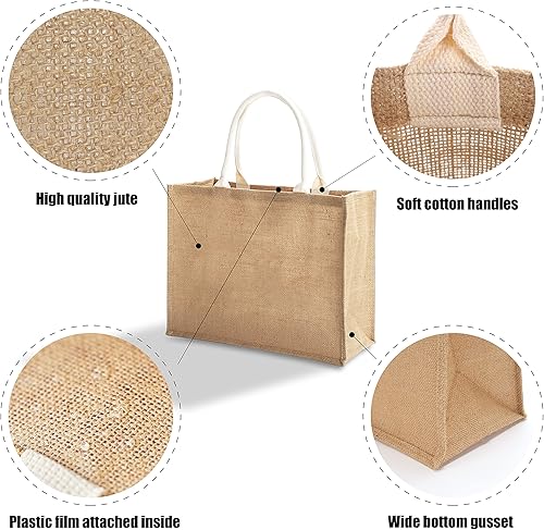 Miniatura 4 de Bolsas de arpillera con asas a granel, 16.5 x 7 x 13 pulgadas, paquete de 6 bolsas grandes de arpillera, bolsas de yute con asas, bolsa de