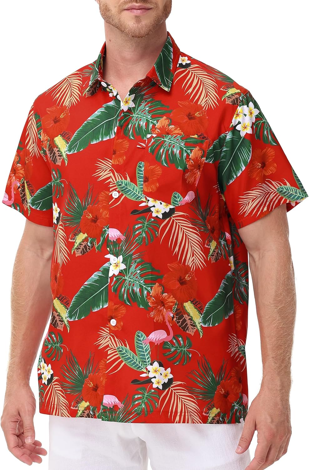 FISHEAL Men's Hawaiian Shirt Short Sleeves, Casual Hawaii Button Down Beach Tropical Shirts for Mens Summer Trip Vacation