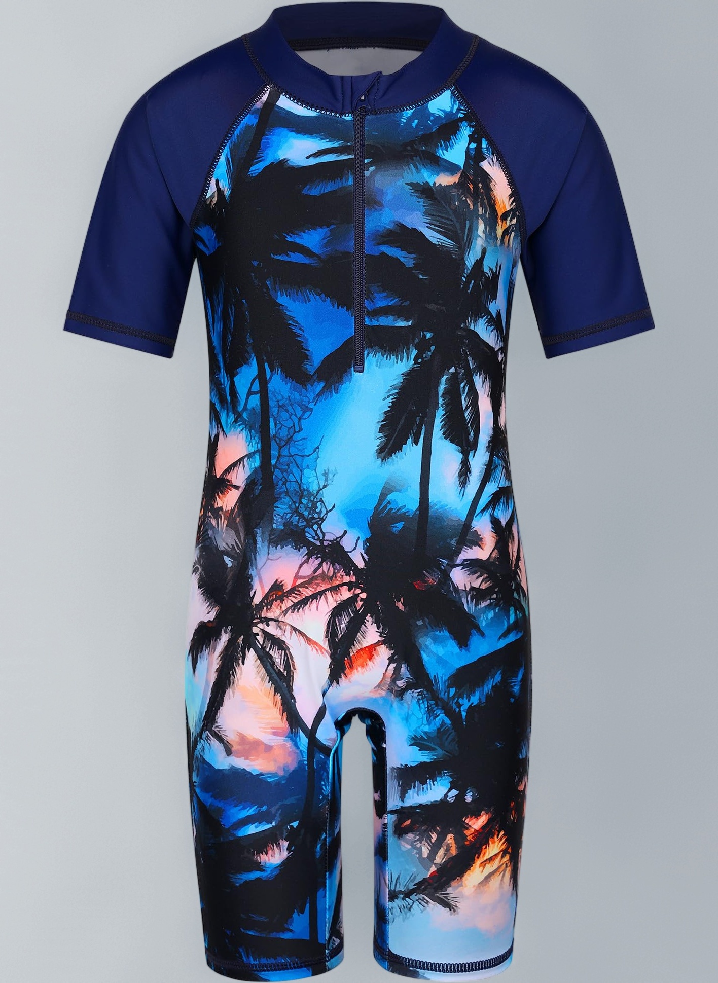 HUAANIUE Boys Swimming Short Sleeve Swimsuit 3-12Y Kids One Piece Swimwear Navy Sun Protection 50+ Swim Clothes UPF Warm Sportwear Costume Summer Surfing