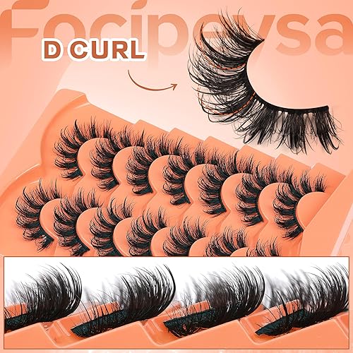 Vista 27 de Pestañas postizas de visón finas, pestañas postizas esponjosas rizadas en D, pestañas de visón sintético, 0.551 in, aspecto natural, pestañas