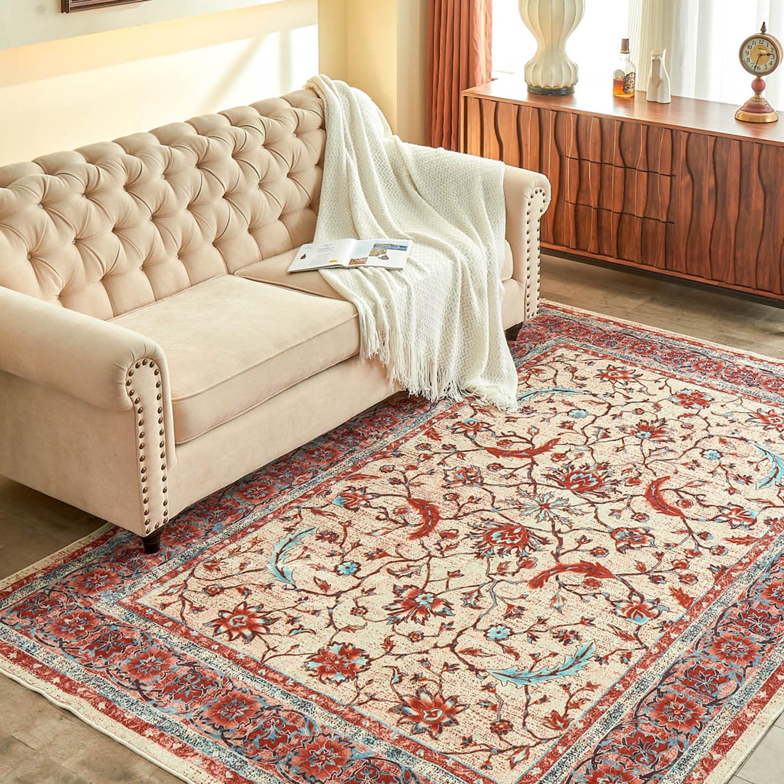 Tapis bohème Simple&Opulence à poils bas lavable pour le salon
