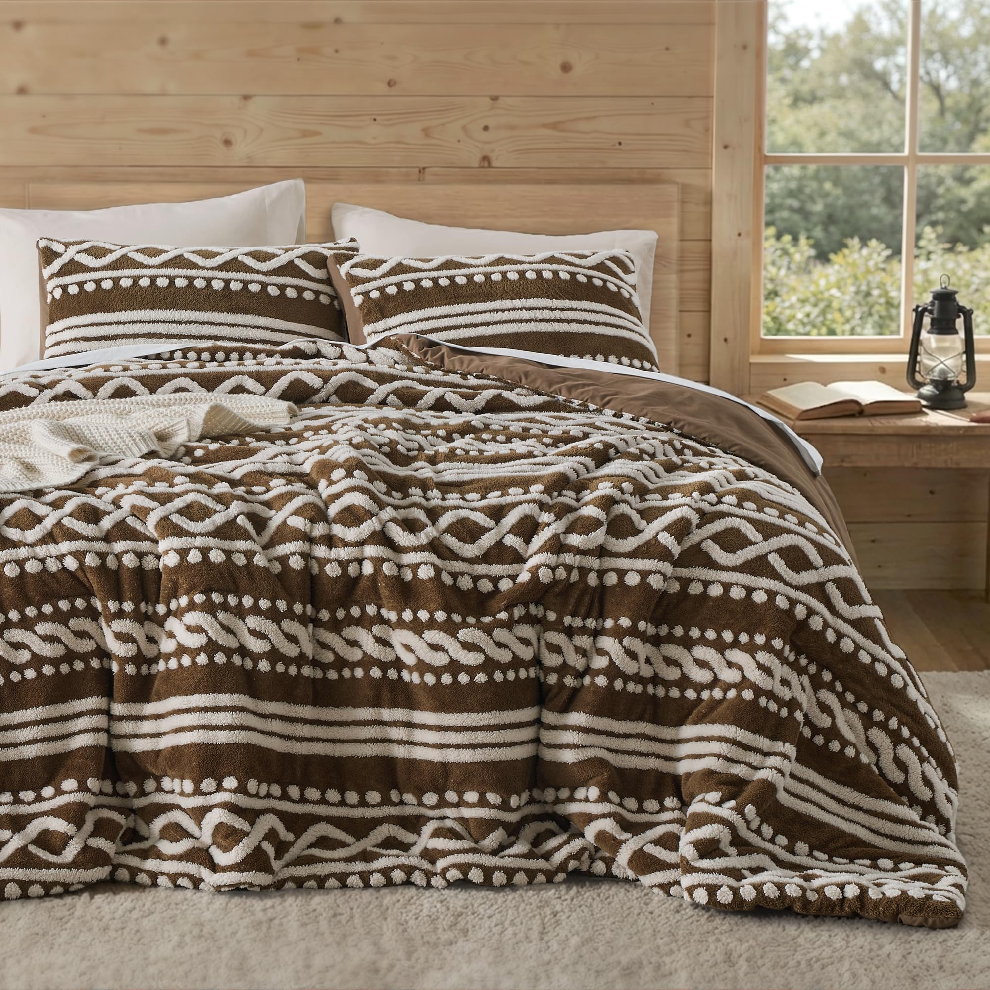 Wonderful Tufted Boho Comforter Queen Brown