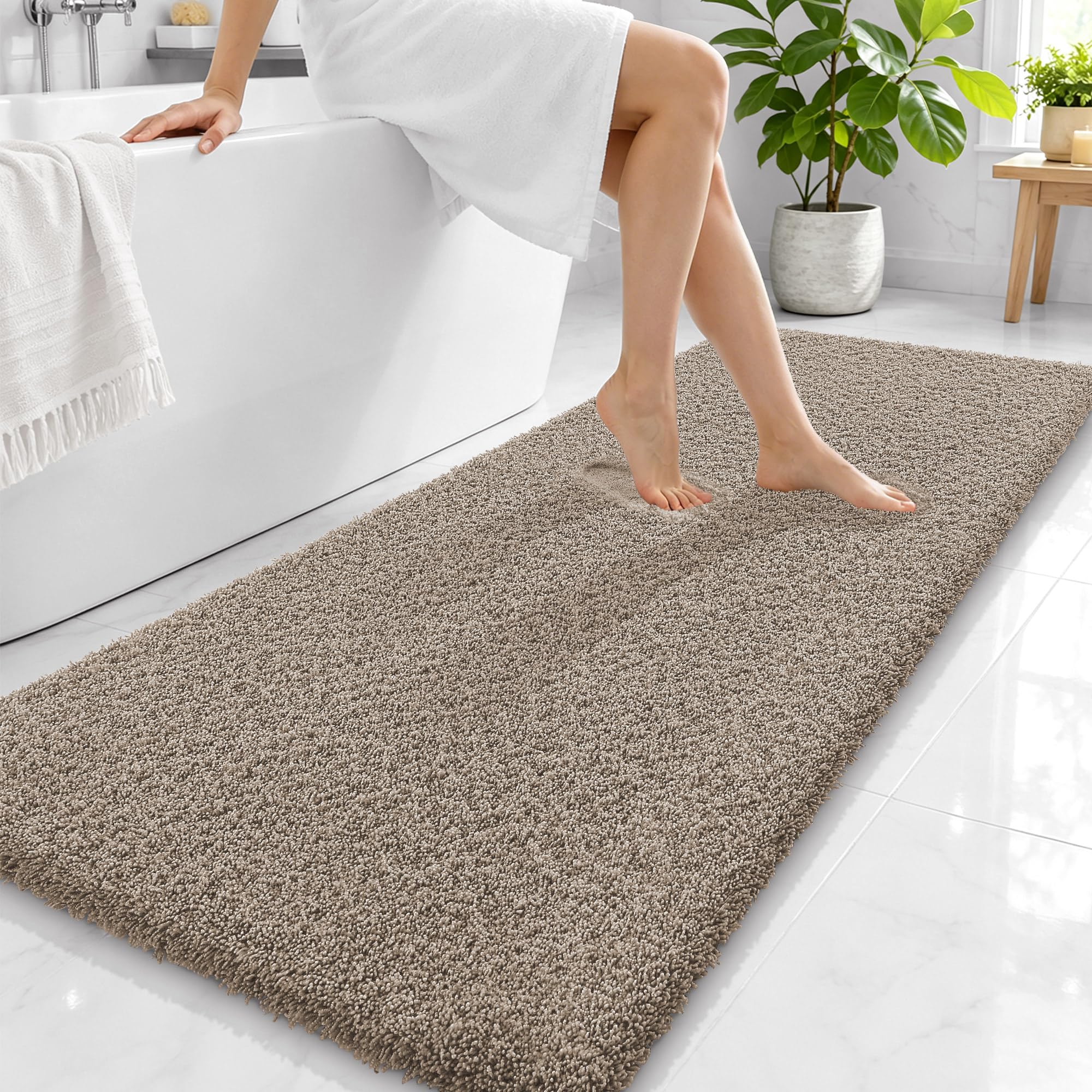 OLANLY Microfiber Bathroom Runner Rugs 59x24, Ultra Soft Bath Mat, Greige