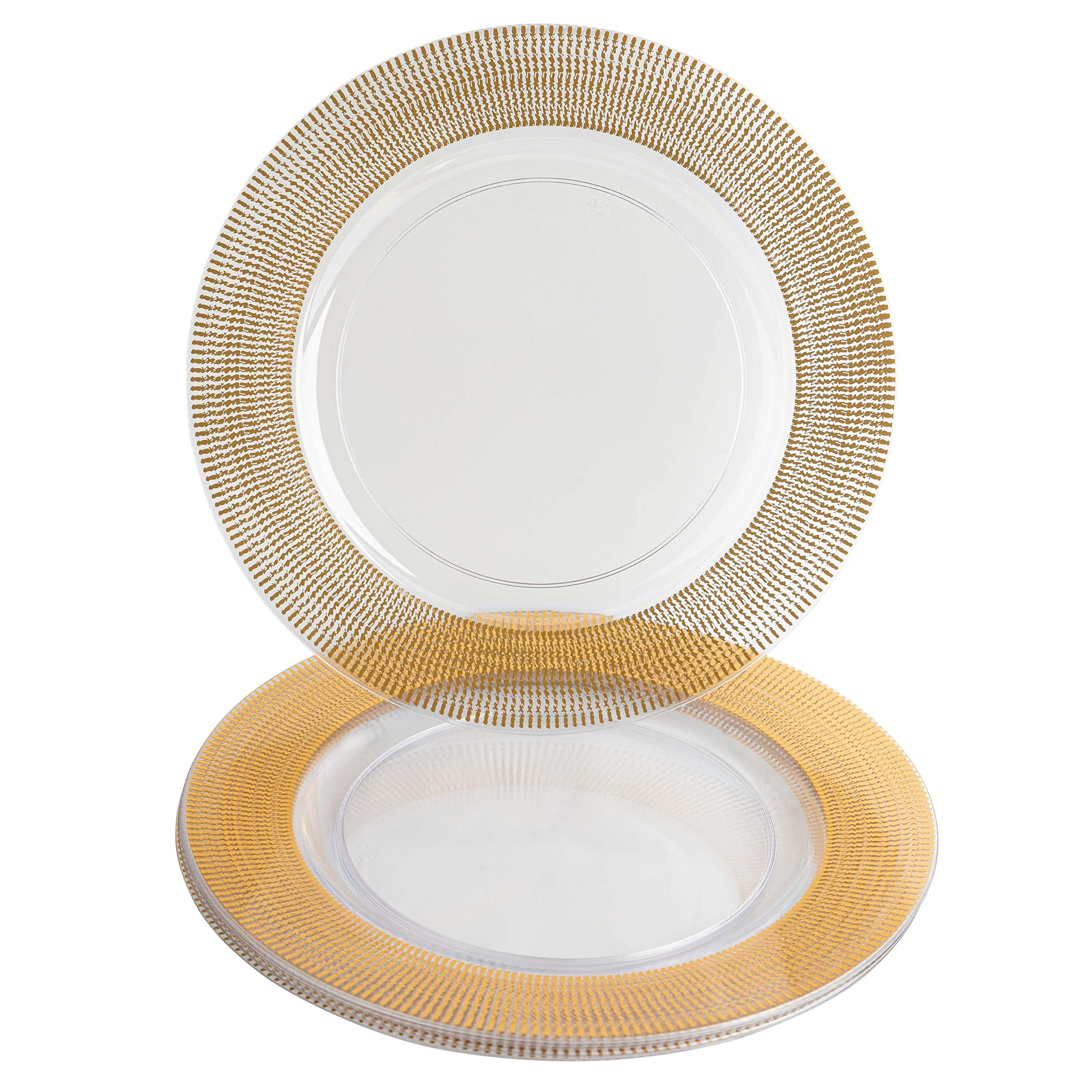 PARTY BARGAINS 13-Inch Charger Plates - 4 Pack, Clear Gold Textured Rim, Heavy-Duty Disposable Chargers for Elegant Dining - Ideal for Weddings and Formal Events