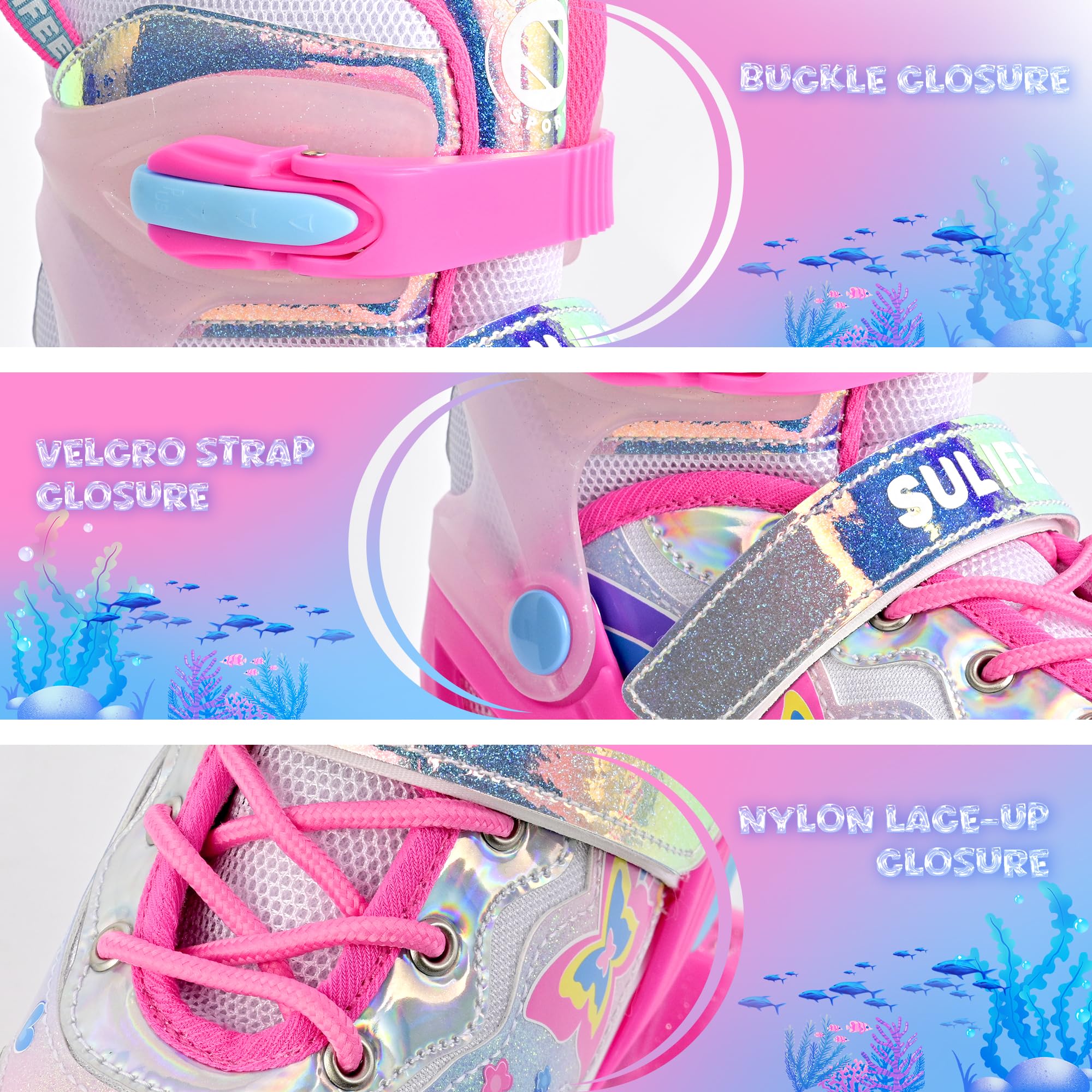 SULIFEEL Rollschuhe für Mädchen und Kinder mit leuchtenden Rollen, verstellbar in 4 Größen für Kleinkinder und Anfänger Rollschuhe