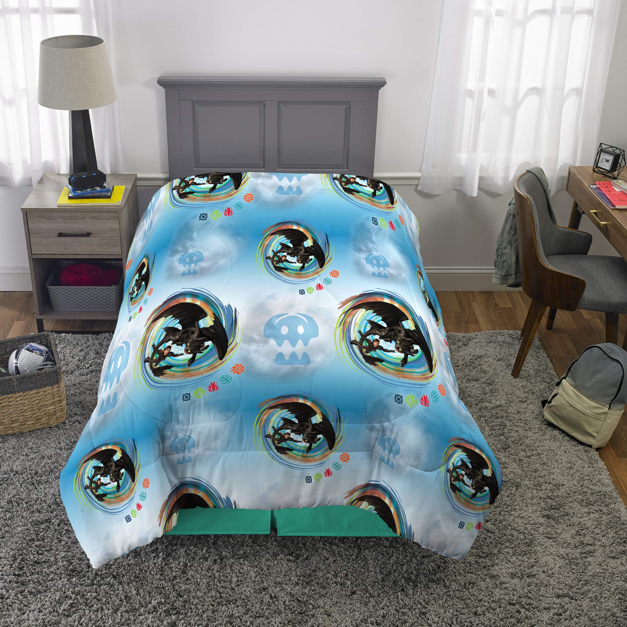 Franco How To Train Your Dragon 3 Reversible Comforter - Twin Size, Microfiber, Super Soft