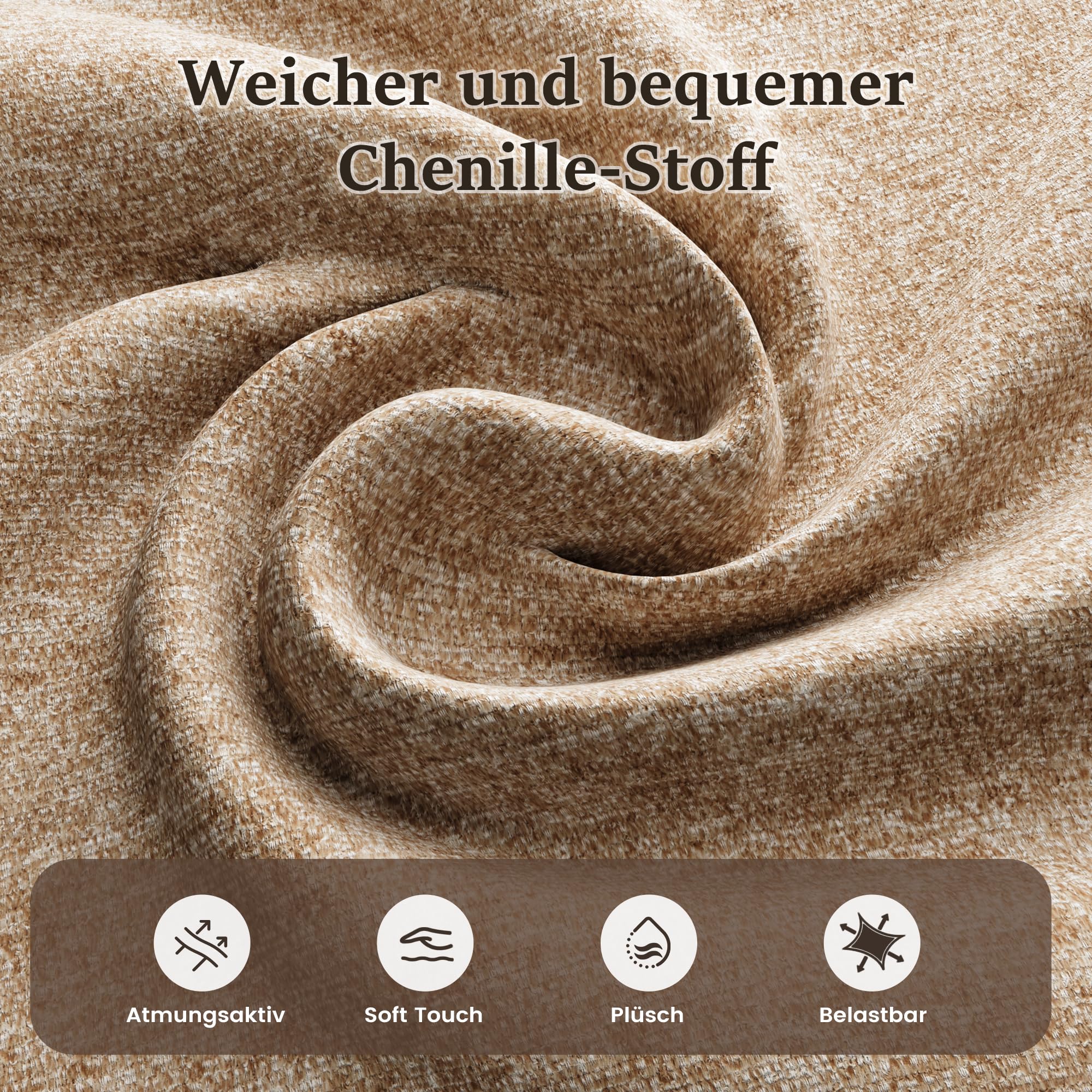 MALOL Esszimmerstühle 6er Set, Moderne Polsterstühle mit Holzbeinen in Dunkelbraun, Stoff-Essstühle mit Stabiler Rückenlehne, Kamel Geeignet für Esszimmer, Küche und Gastronomie