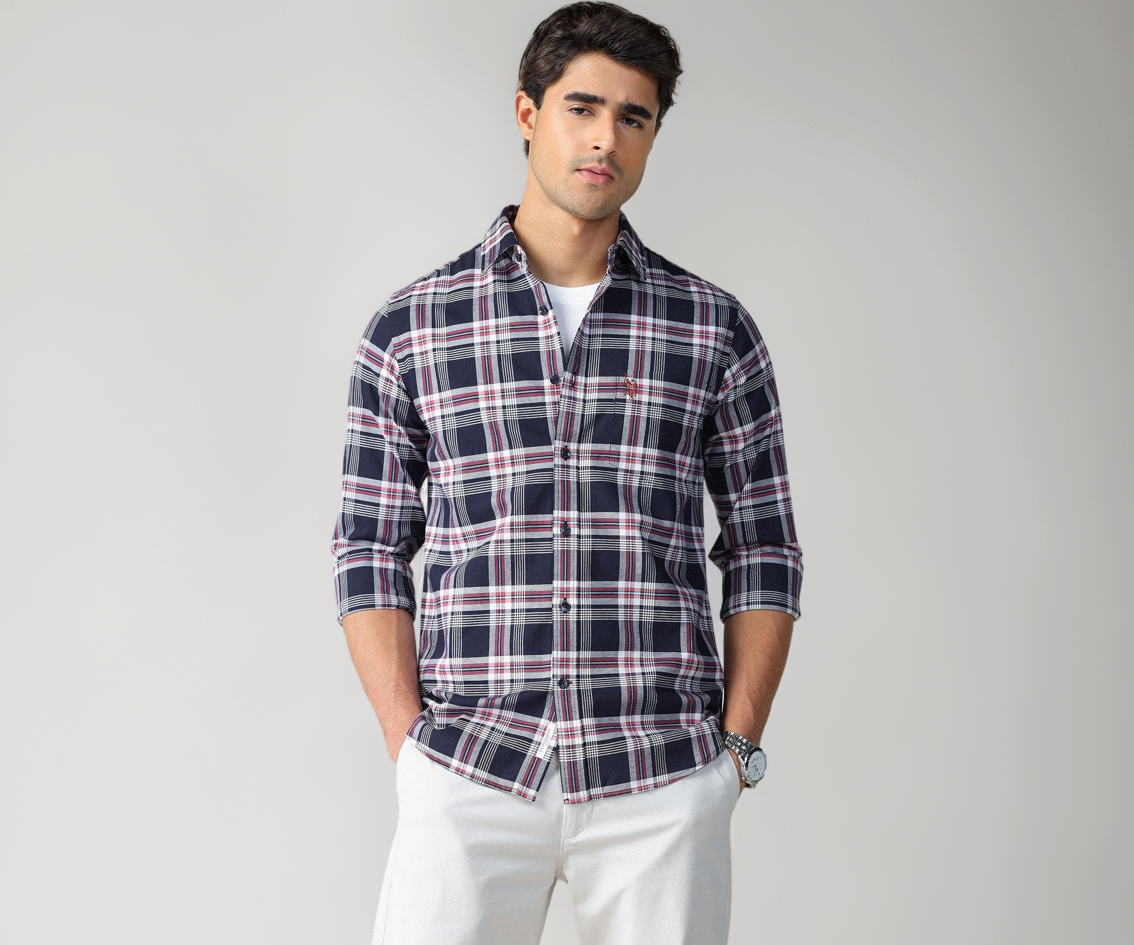 U.S. Polo ASSN. Men's Pure Cotton Plaid Shirt - Image 1