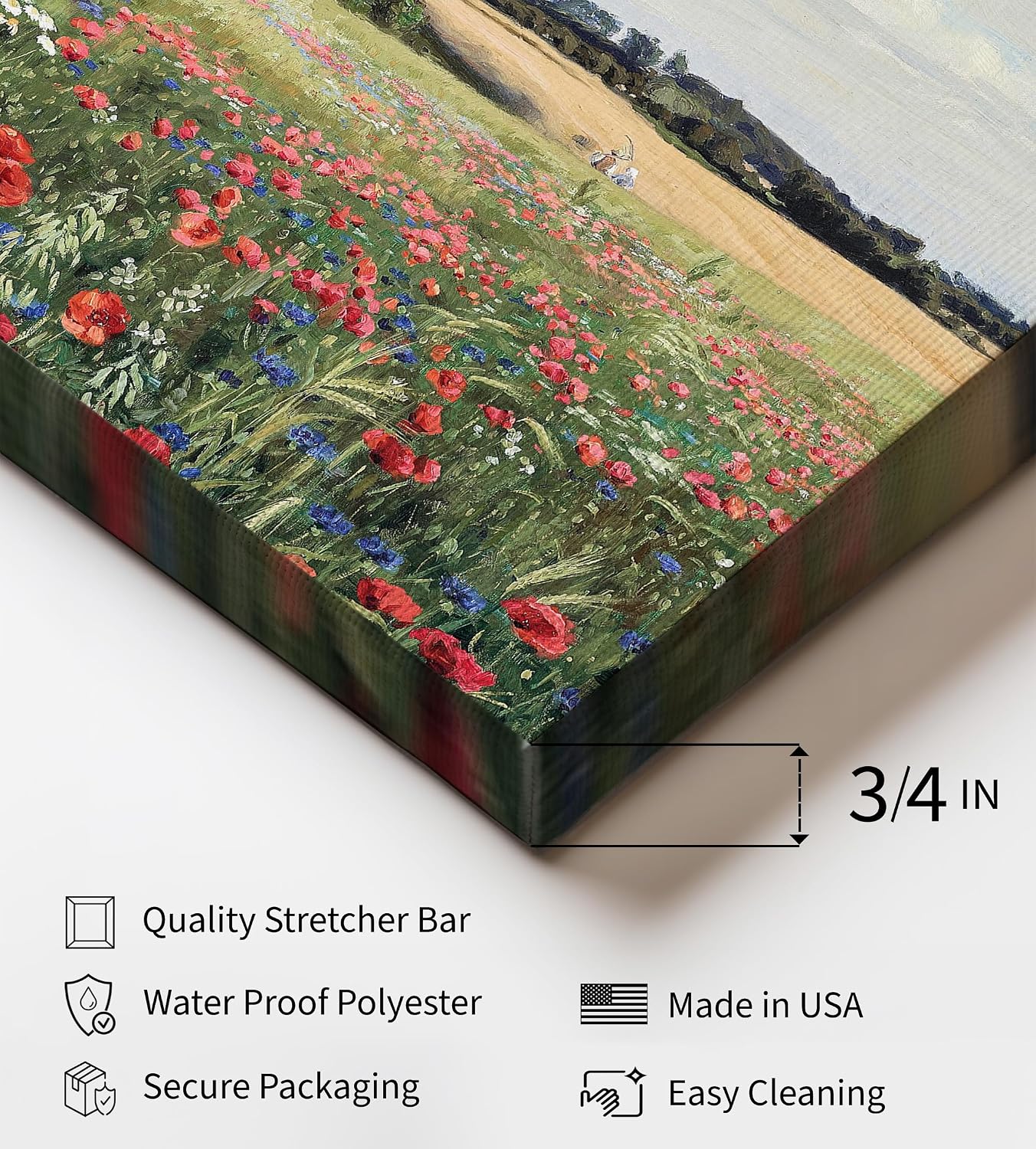 Poster Master Vintage Spring Meadow Canvas - Retro Field With Poppies and Daisies Painting Print - Flower Art - Gift for Men & Women - Decor for Living Room or Bedroom - 8x10 STRETCHED Canvas