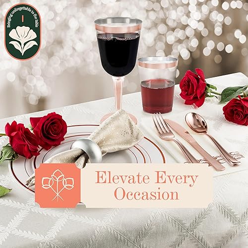 Miniatura 5 de 50 copas de vino desechables de plástico con borde de oro rosa, tamaño grande, 9.98 oz. BloominGoods - Vasos para bodas y eventos (50 unidades,